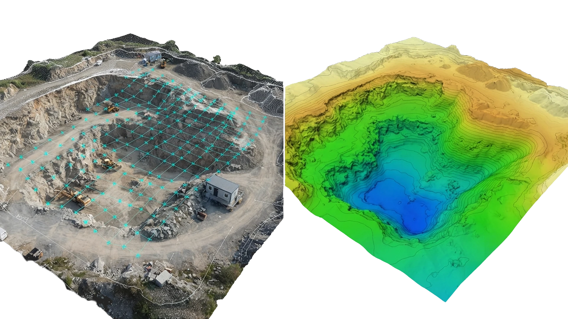 Triangulation viewport showing drone imagery reconstructed into a dense point cloud