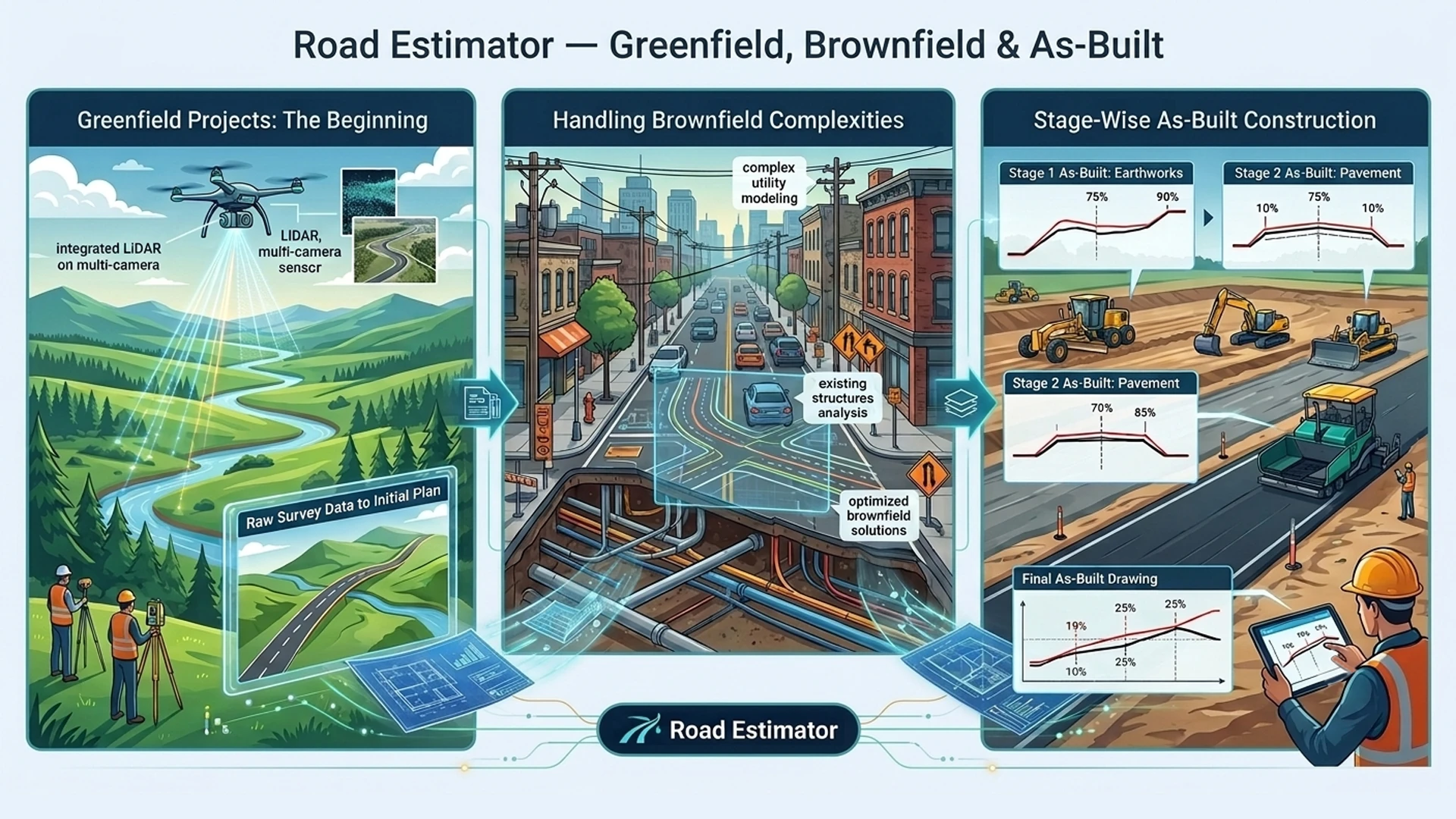 ROAD ESTIMATOR - Chainage-wise sections with quantities 