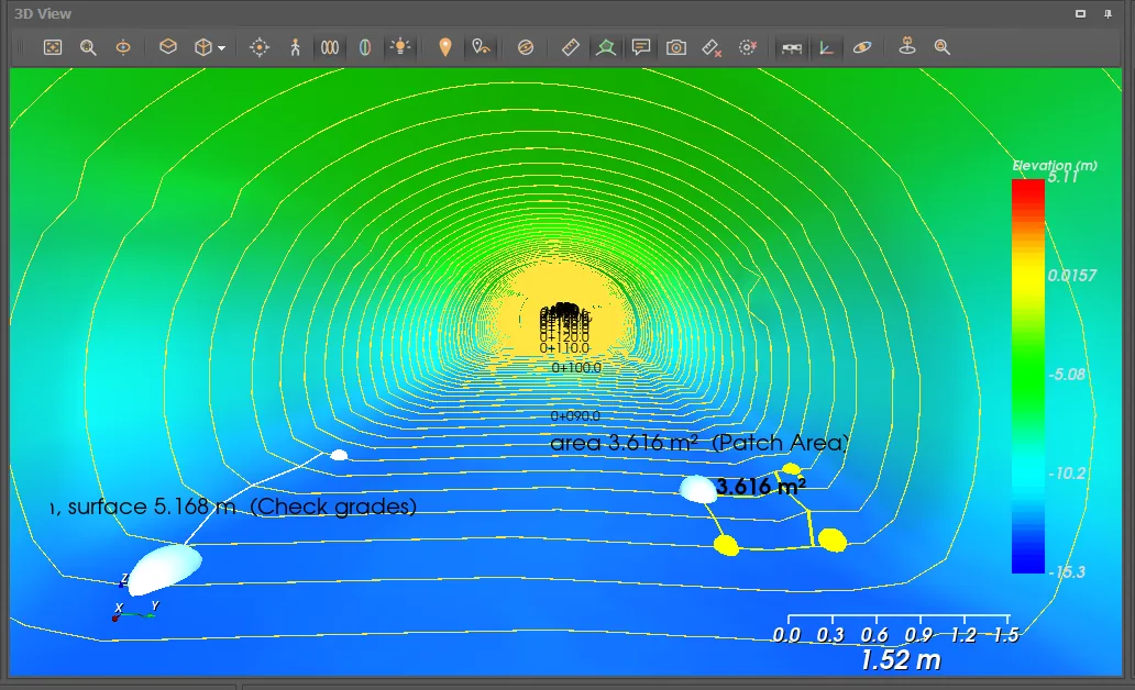 Measurements and markers pinned in the 3D bore